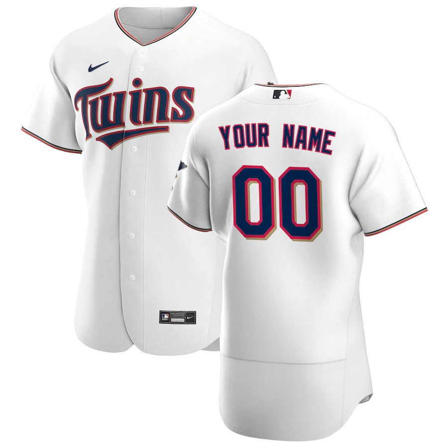 Mens Minnesota Twins Nike White Home Authentic Custom Patch MLB Jerseys->customized mlb jersey->Custom Jersey